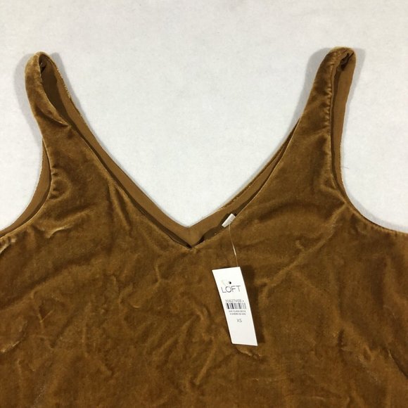 NEW LOFT Womens XS V-Neck Velvet Tank Top Mustard Gold Brown NWT - Picture 2 of 11